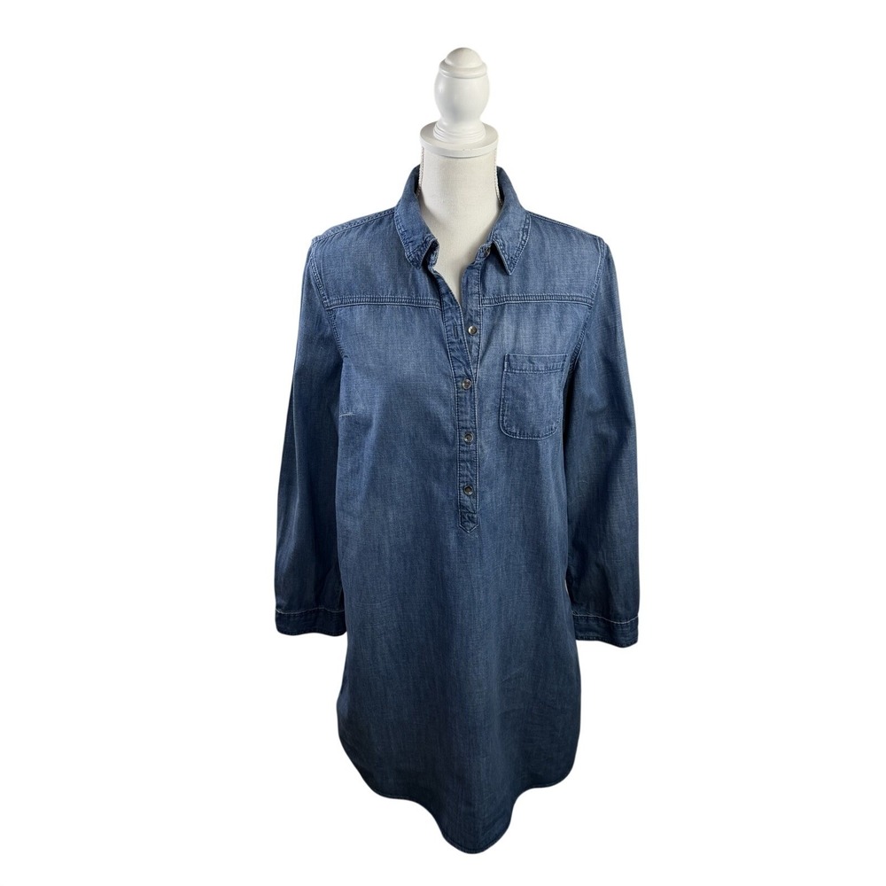 GAP Women's Chambray Medium Mini Button Up Long Sleeve Shirt Dress